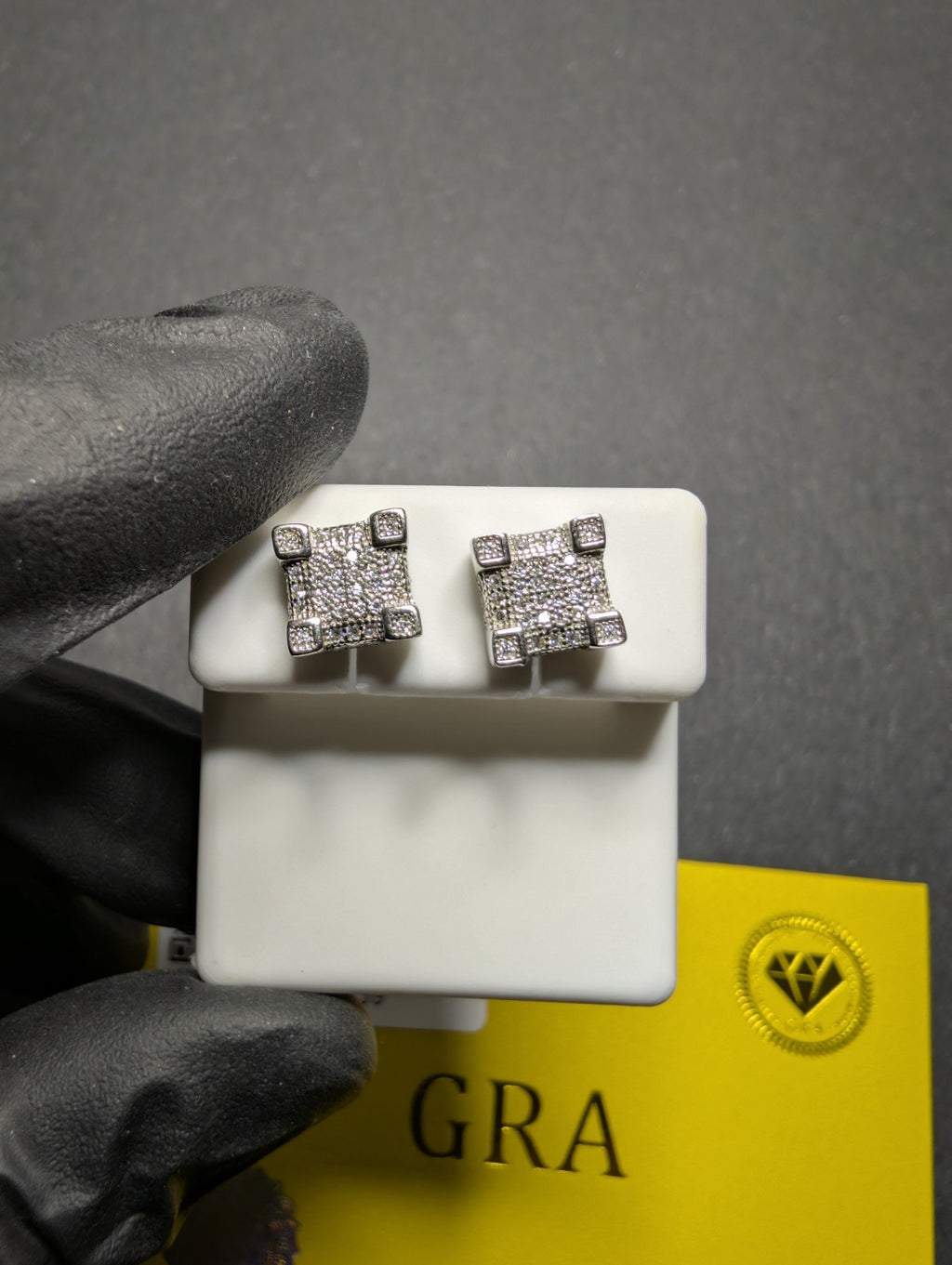 Solid 925 Silver GRA Certified Moissanite Square Castle Cluster Stud Earrings