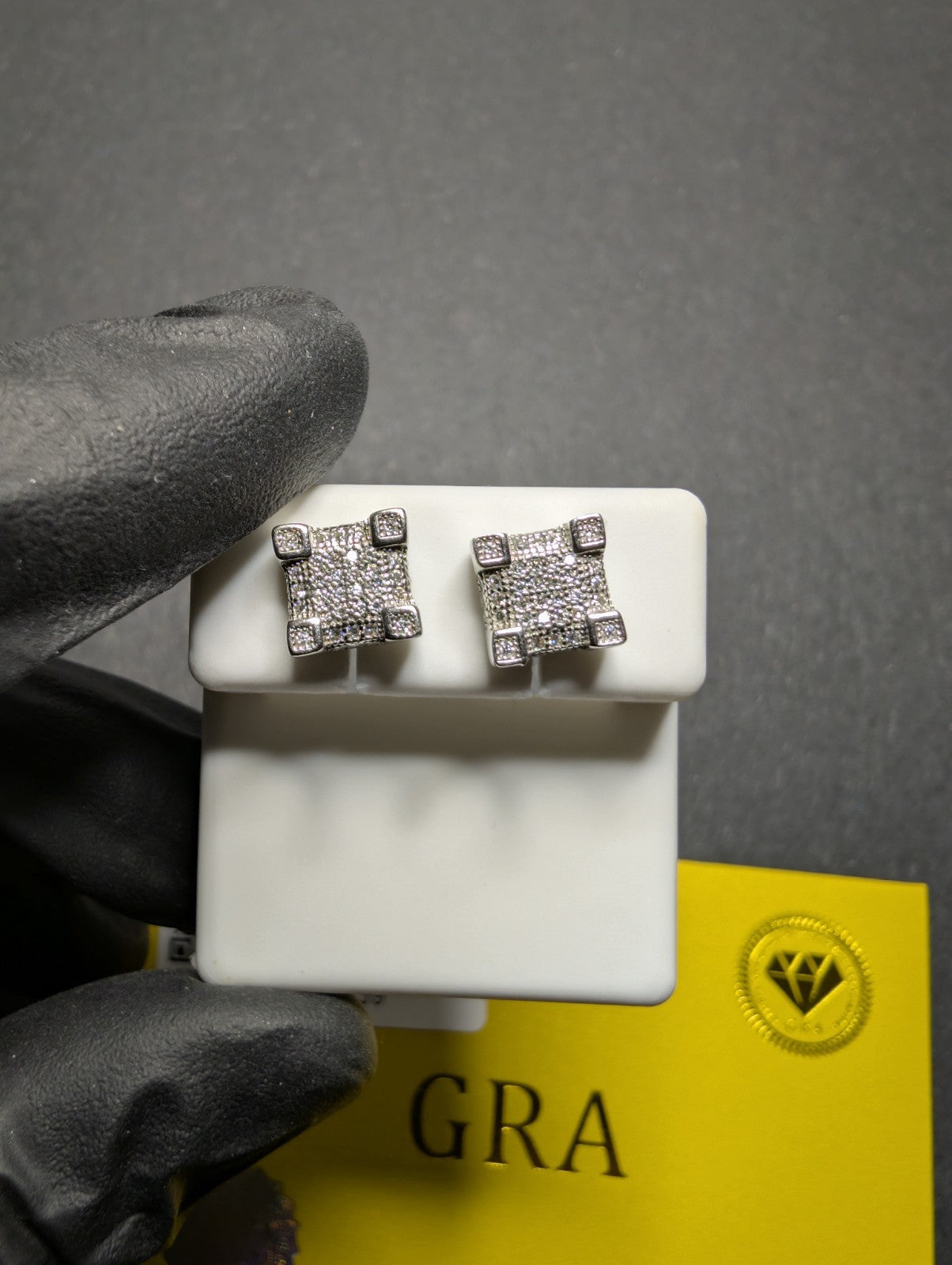 Solid 925 Silver GRA Certified Moissanite Square Castle Cluster Stud Earrings