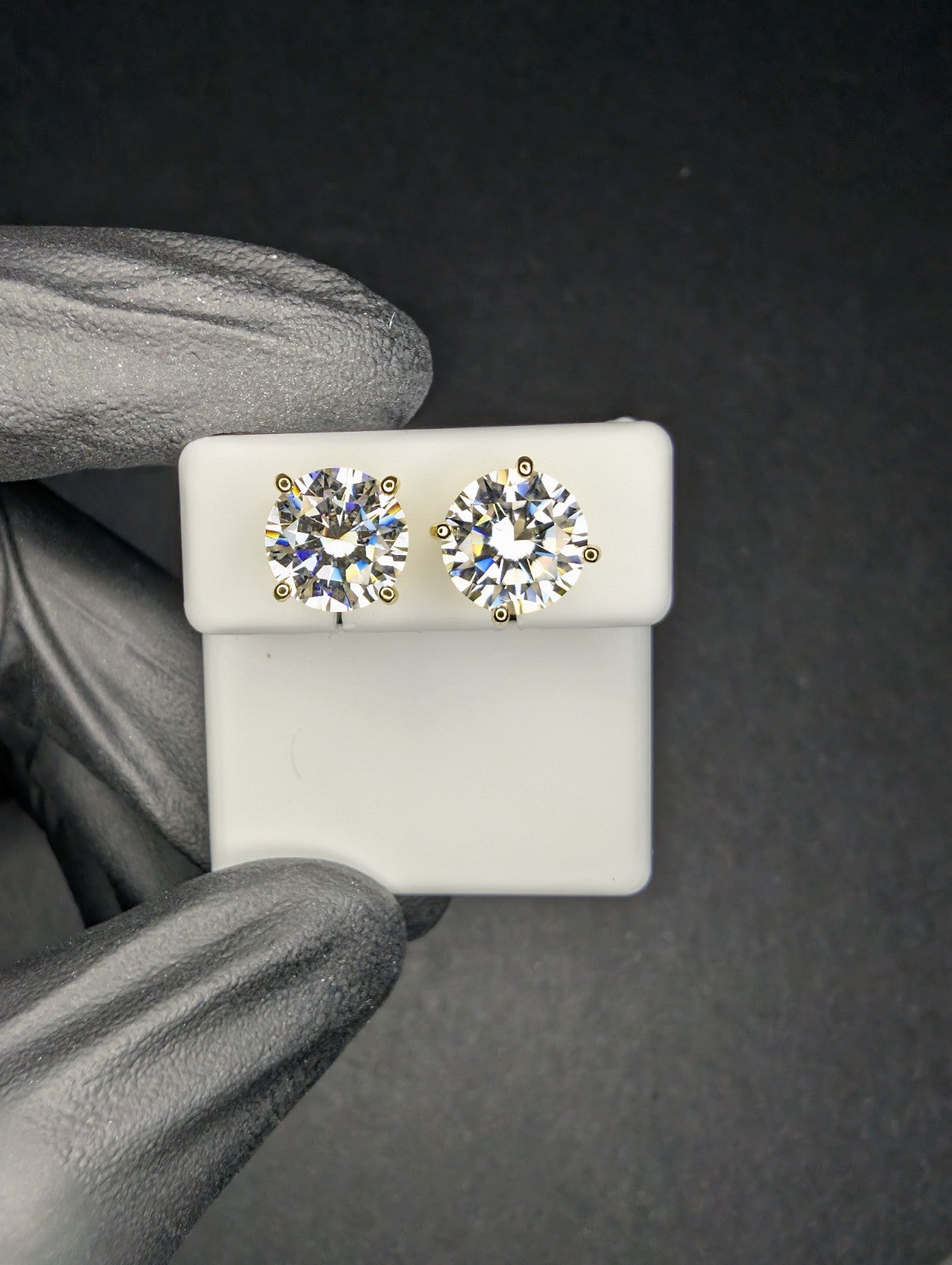 Gold over 925 Silver VVS D 9.0mm Moissanite Solitaire Studs 5CTW