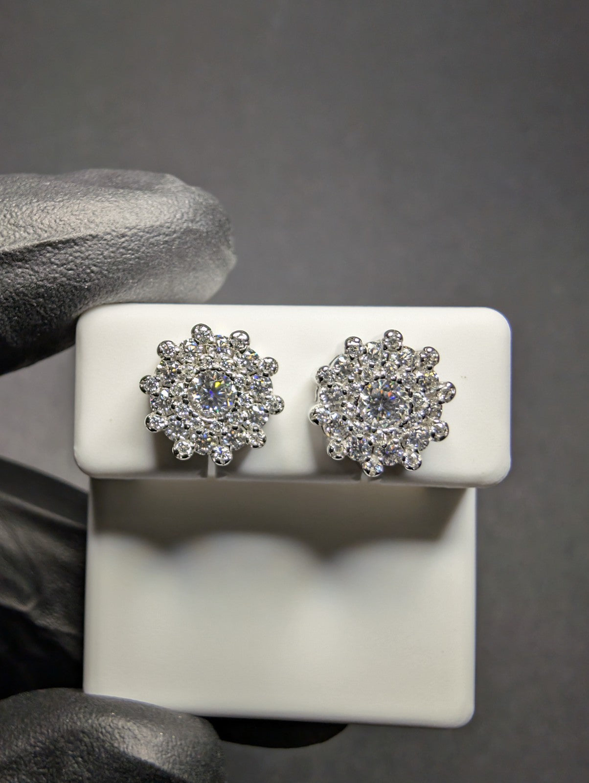 Solid 925 Sterling Silver VVS D Moissanite 9.7mm Snowflake Halo Studs