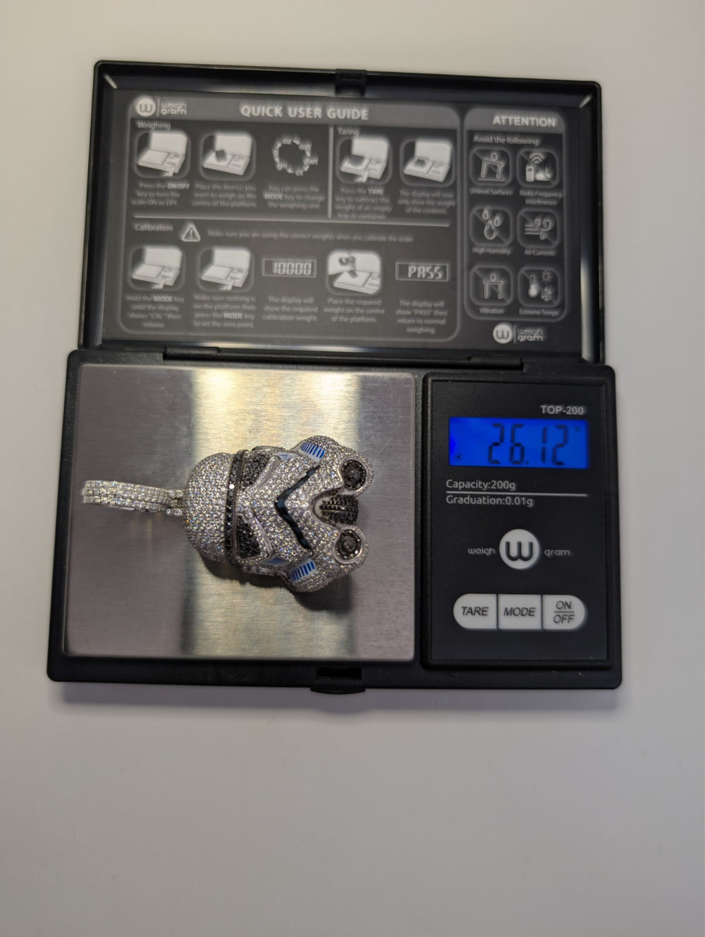 Solid 925 Silver IGL Certified Black and White Moissanite Stormtrooper Pendant
