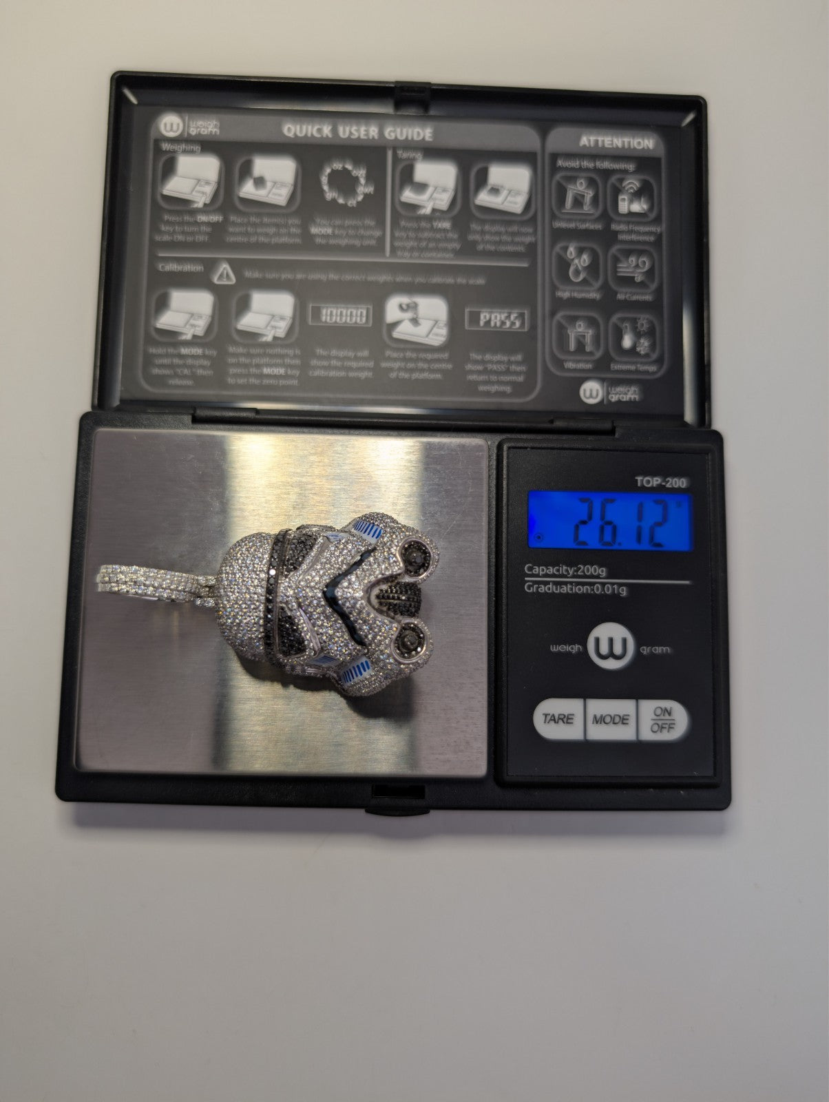 Solid 925 Silver IGL Certified Black and White Moissanite Stormtrooper Pendant