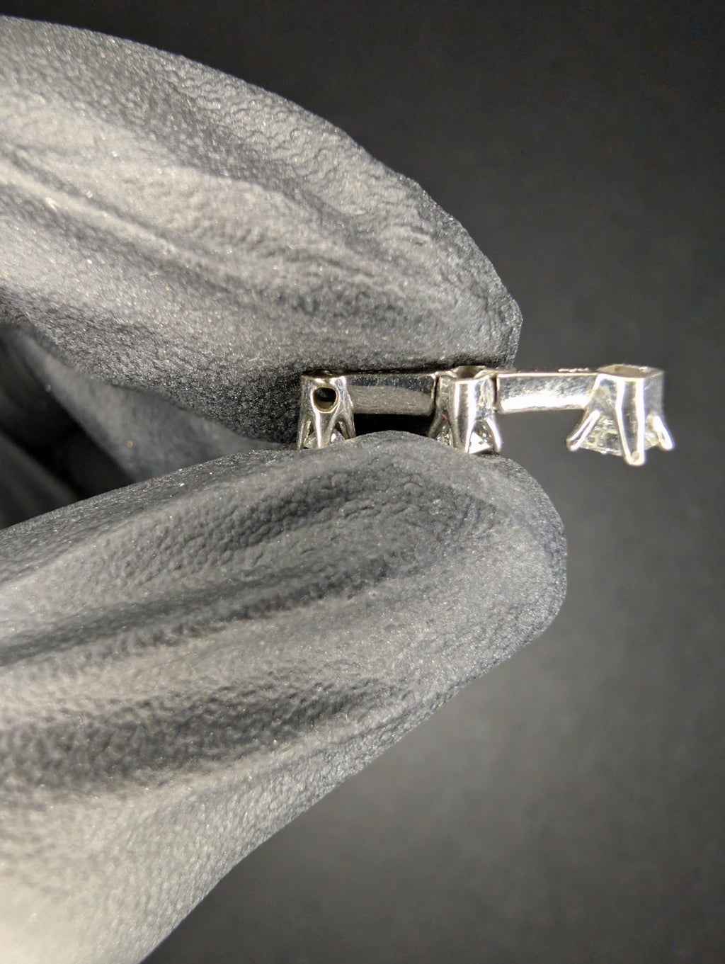 Solid 14K White Gold 3 Stone Princess Cut Natural Diamond Drop Style Pendant