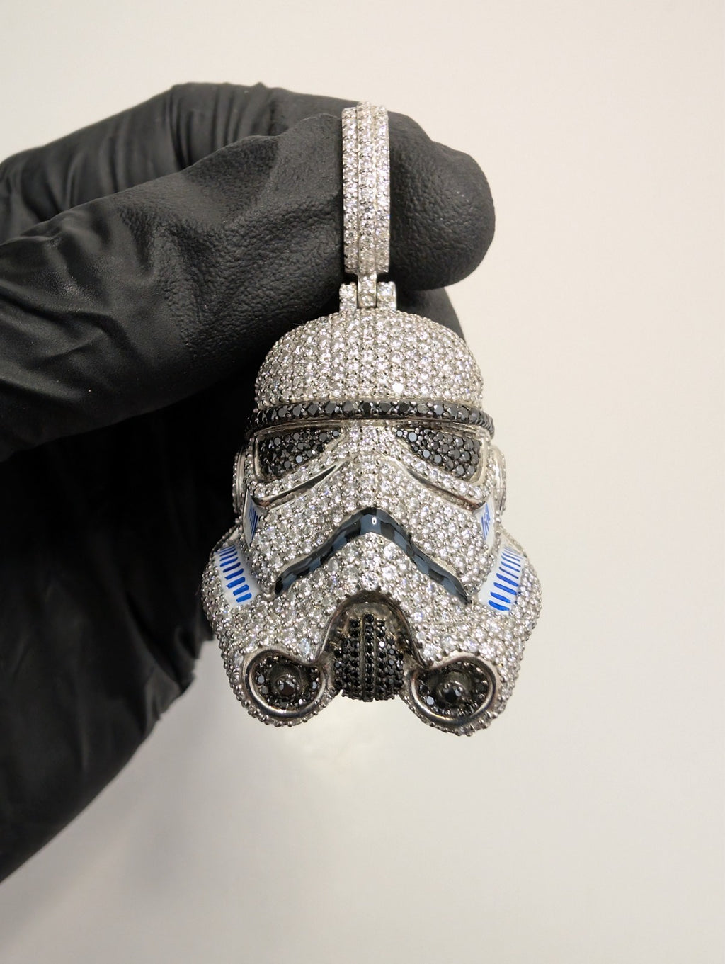 Solid 925 Silver IGL Certified Black and White Moissanite Stormtrooper Pendant
