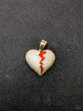 Gold over Solid 925 Silver Icy VVS D Color Moissanite Broken Heart Pendant