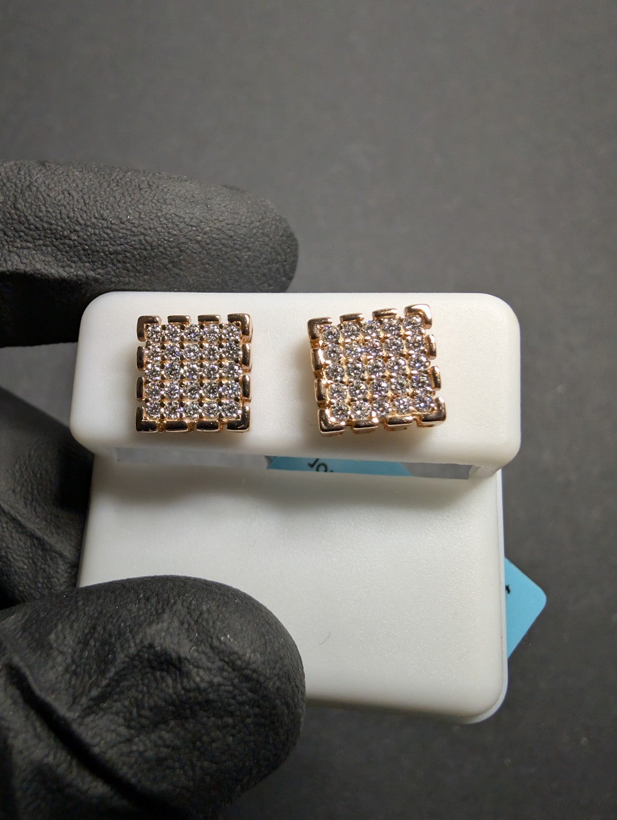Rose Gold over Solid 925 Sterling Silver 9.7mm Icy VVS D Moissanite Square Studs