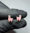 Solid 925 Sterling Silver Cool Sparkle Pink Enamel Llama Stud Earrings 