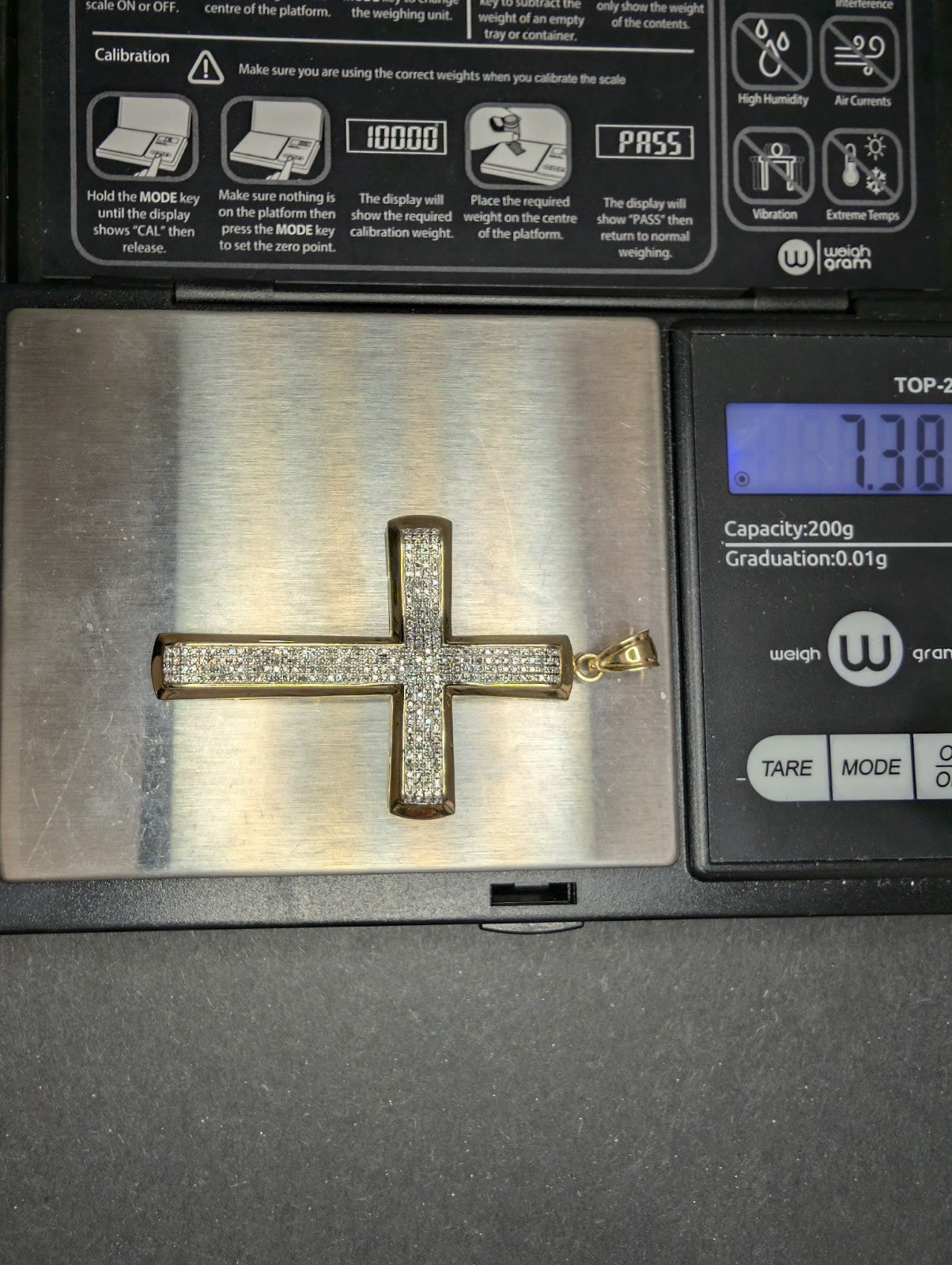 Solid 10k Yellow Gold Natural Diamond Pave Cross Pendant
