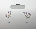 Solid 925 Sterling Silver Purple and Pink Enamel Unicorn / Pony Stud Earrings