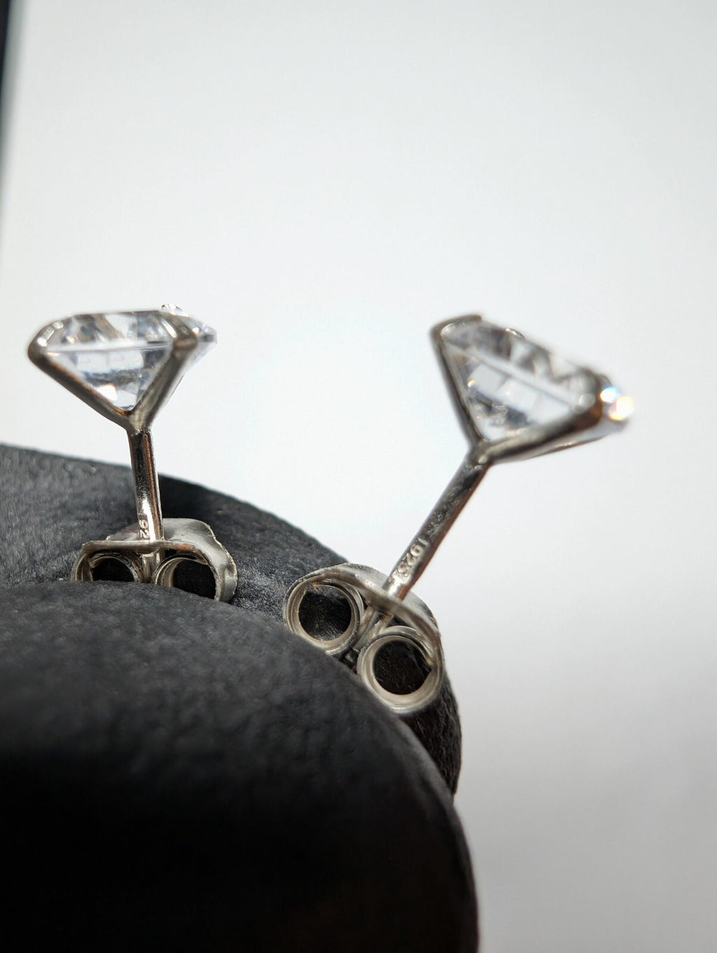 Solid 925 Sterling Silver 5.9mm Round CZ Stone Stud Earrings