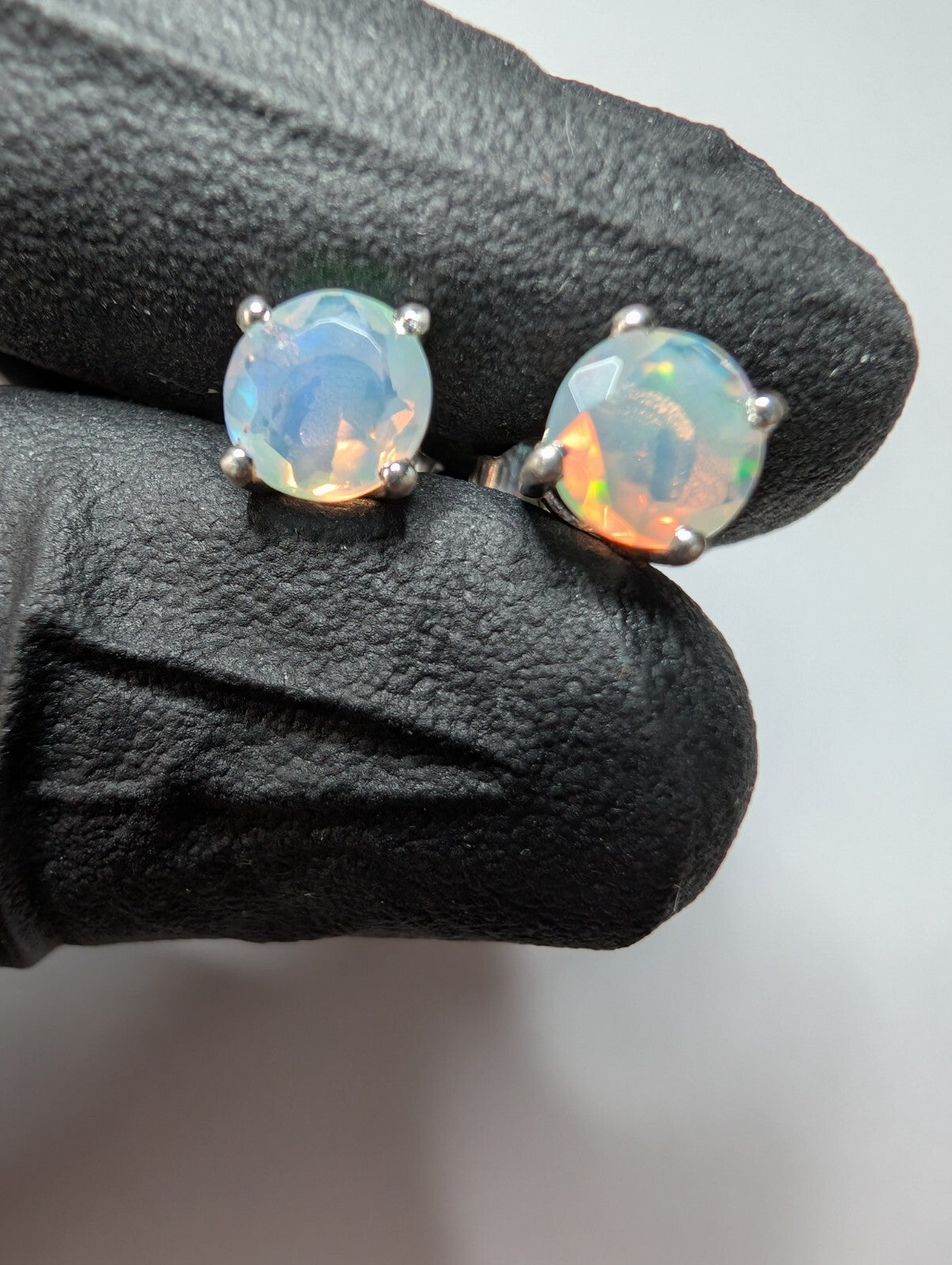 Solid 925 Sterling Silver 2CTW 6mm Natural Ethiopian Opal Stud Earrings