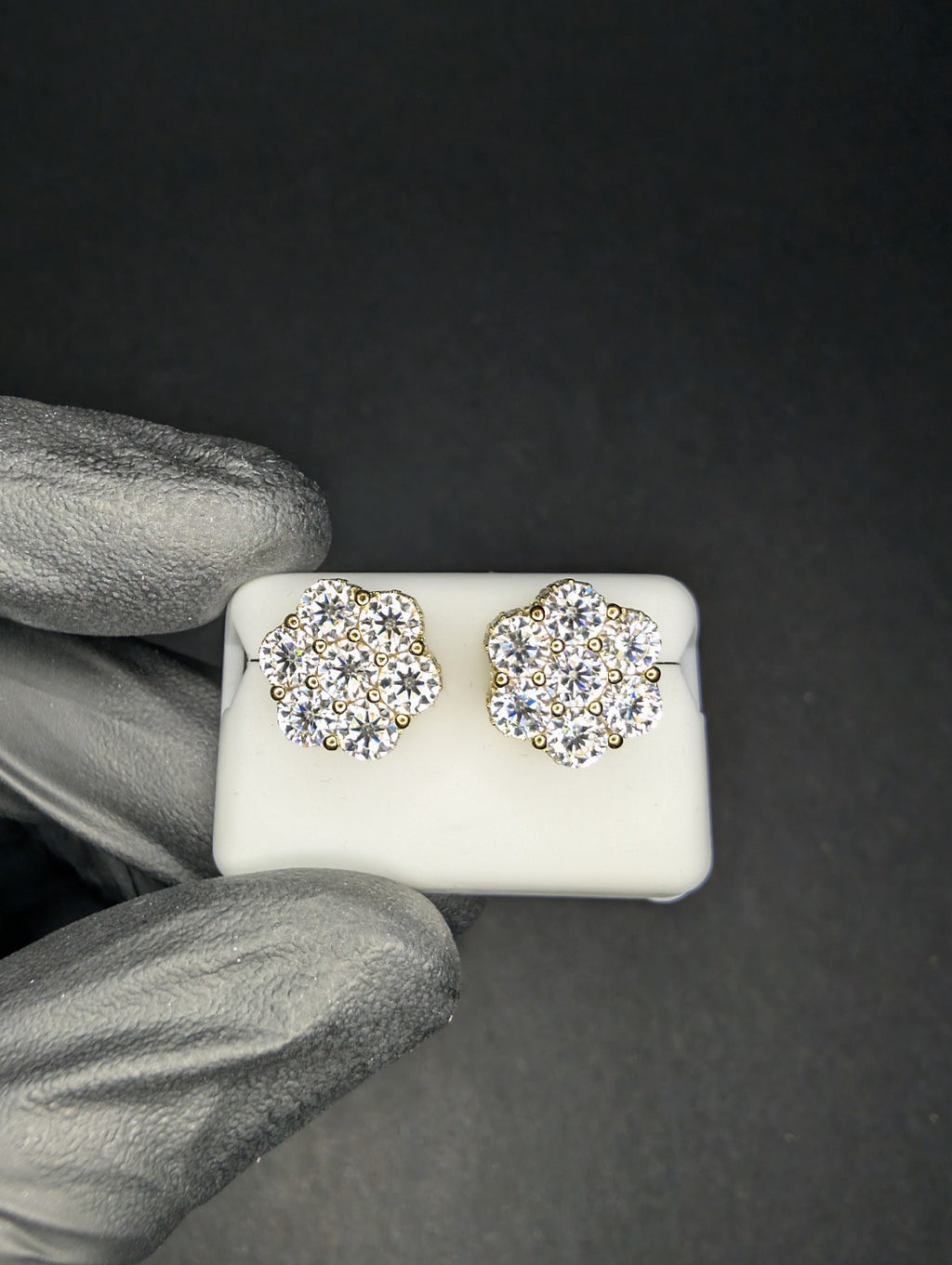 Gold Over Solid 925 Silver VVS D Moissanite 11.6mm 3D Honeycomb Cluster Studs
