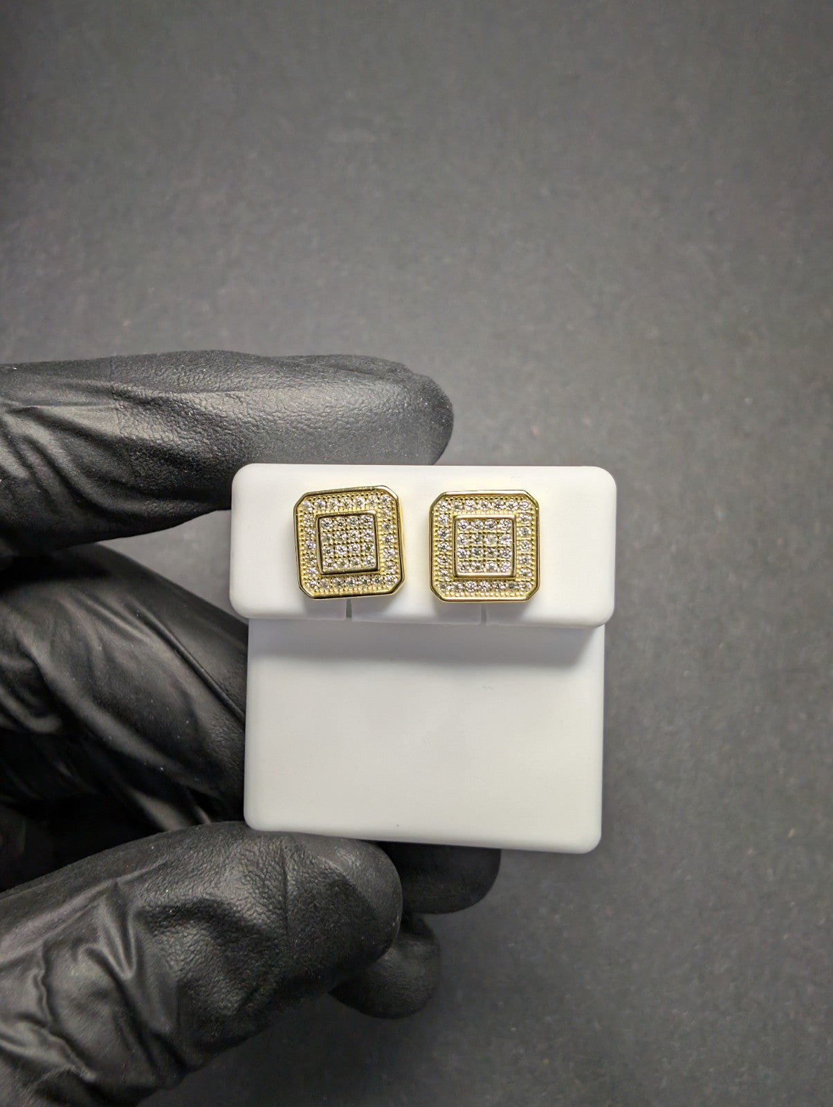Gold over Solid 925 Sterling Silver 9.3mm VVS D Moissanite Square Cluster  Studs