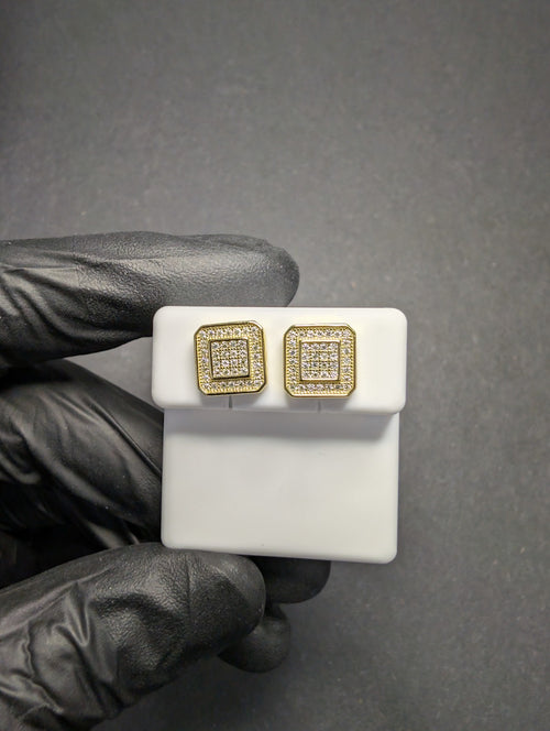 Gold over Solid 925 Sterling Silver 9.3mm VVS D Moissanite Square Cluster  Studs