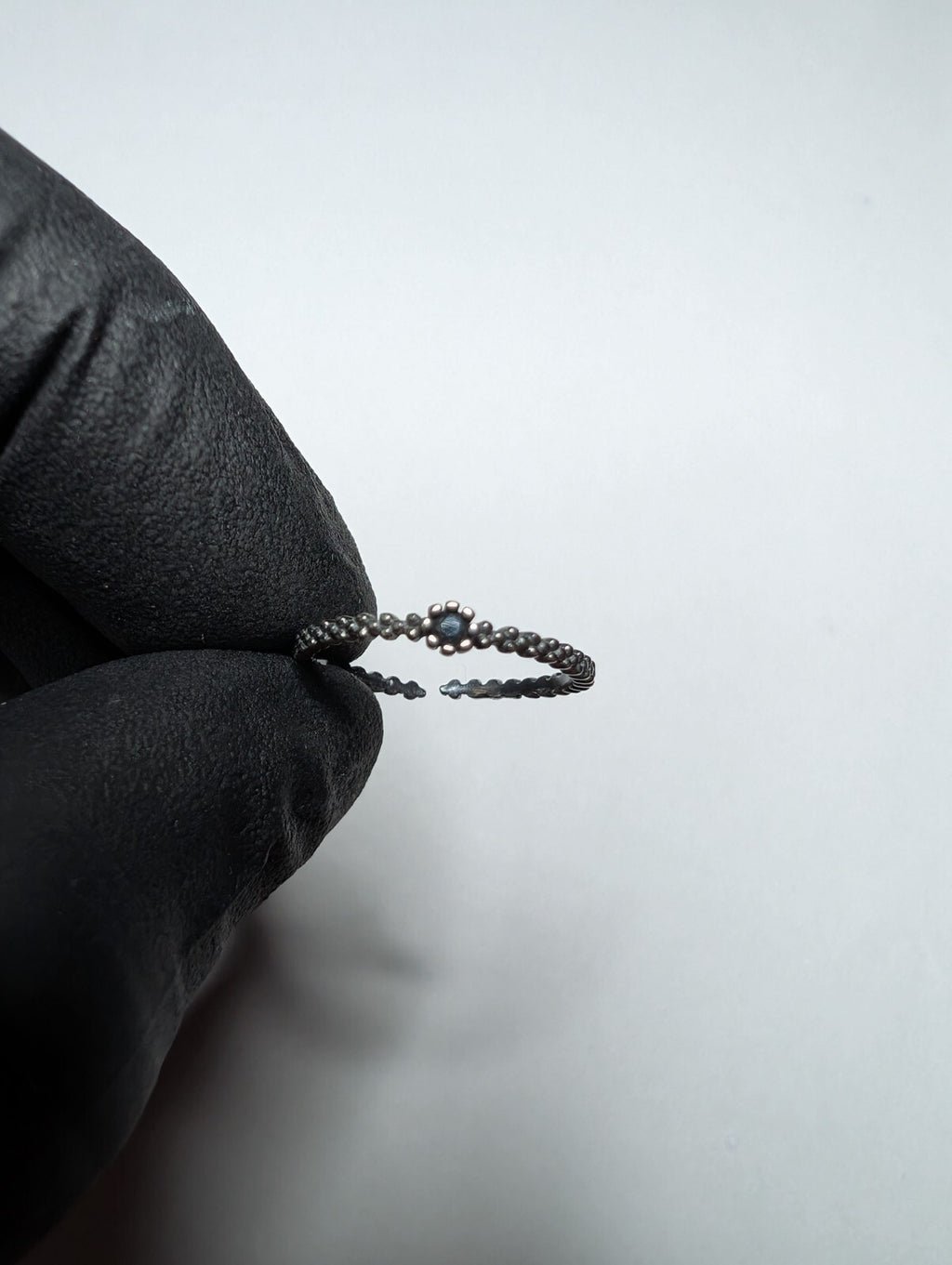 925 Sterling Silver Open Back Adjustable Black Stone Stackable Ring