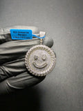 Solid 925 Sterling Silver VVS D Moissanite Trippy Smiley Face Medallion Pendant