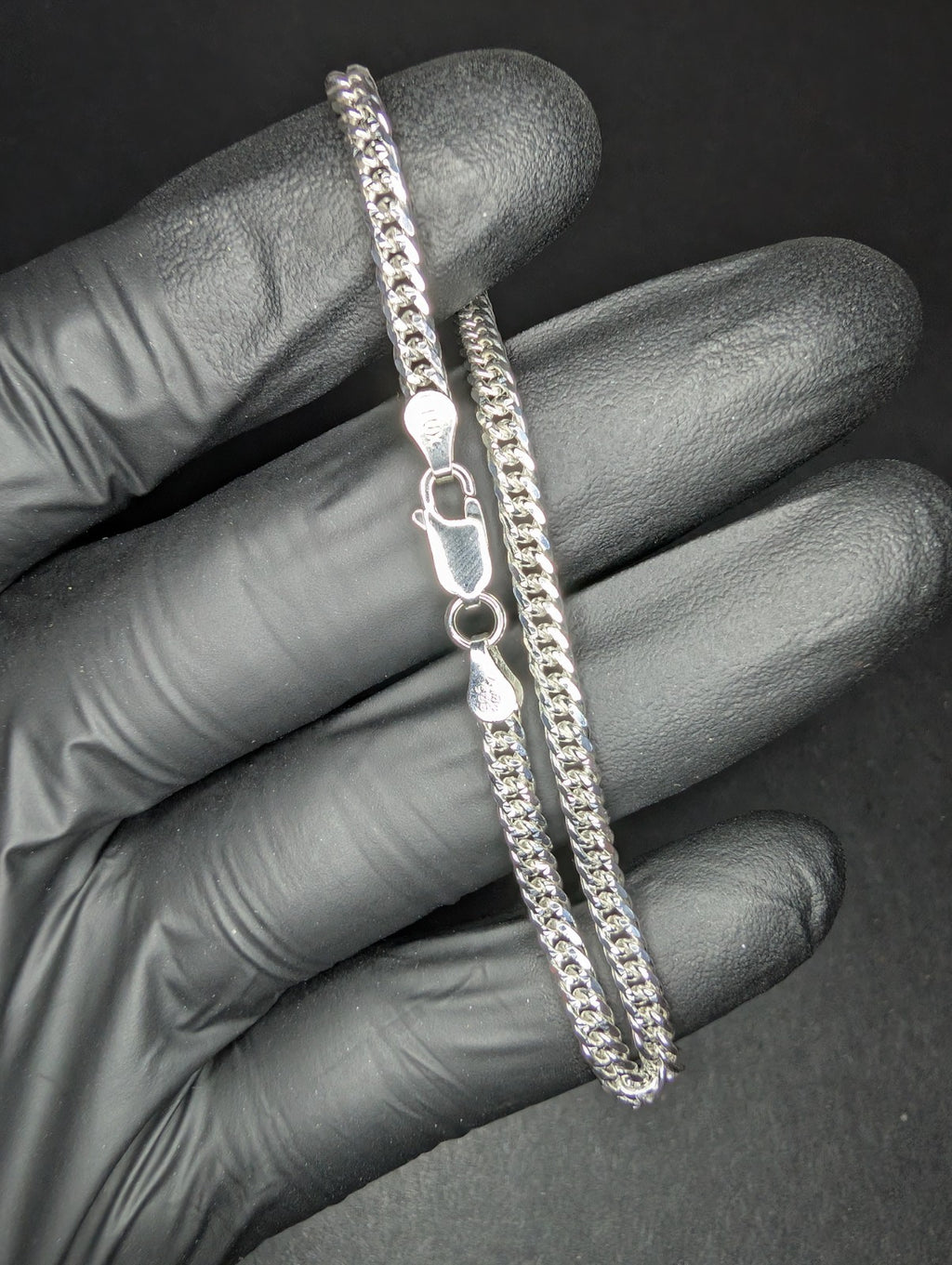Solid 925 Sterling Silver 7.5in 3.7mm Double Cuban Bracelet