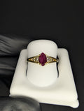 Vintage Solid 14k Yellow Gold Marquis Cut Ruby and Diamond Ring Size 5.75