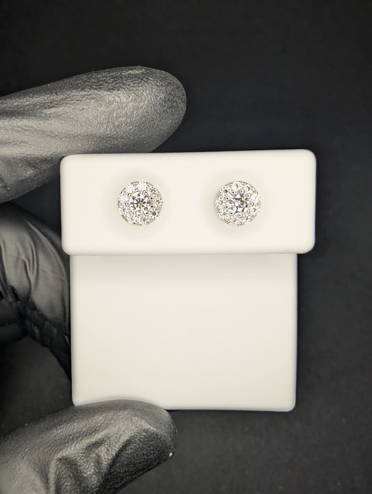 Solid 925 Sterling Silver VVS D Moissanite 7.3mm Halo Stud Earrings .62ctw