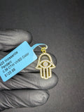 Gold over Solid 925 Sterling Silver Iced Out VVS D Moissanite Hamsa Eye Pendant