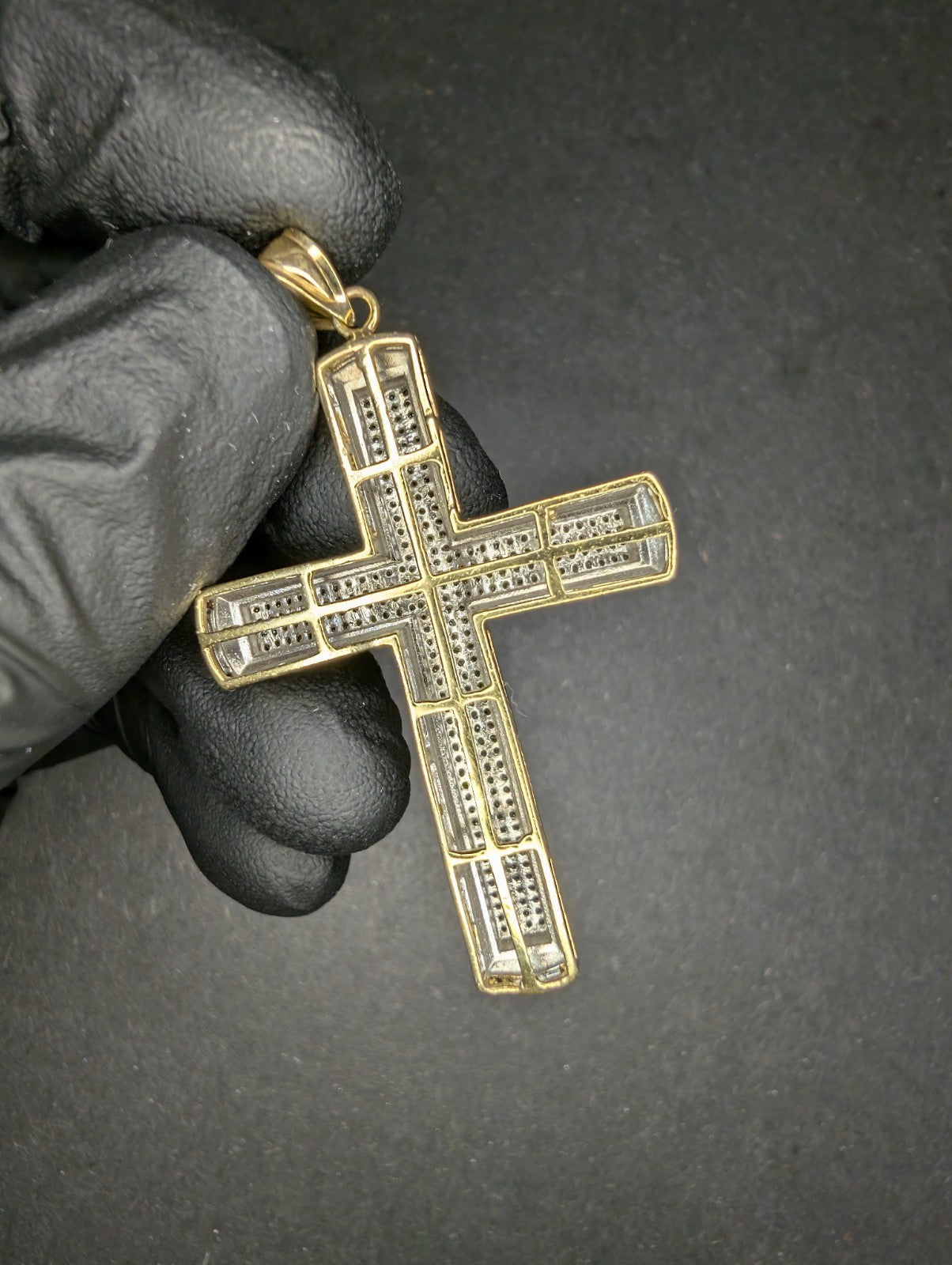 Solid 10k Yellow Gold Natural Diamond Pave Cross Pendant