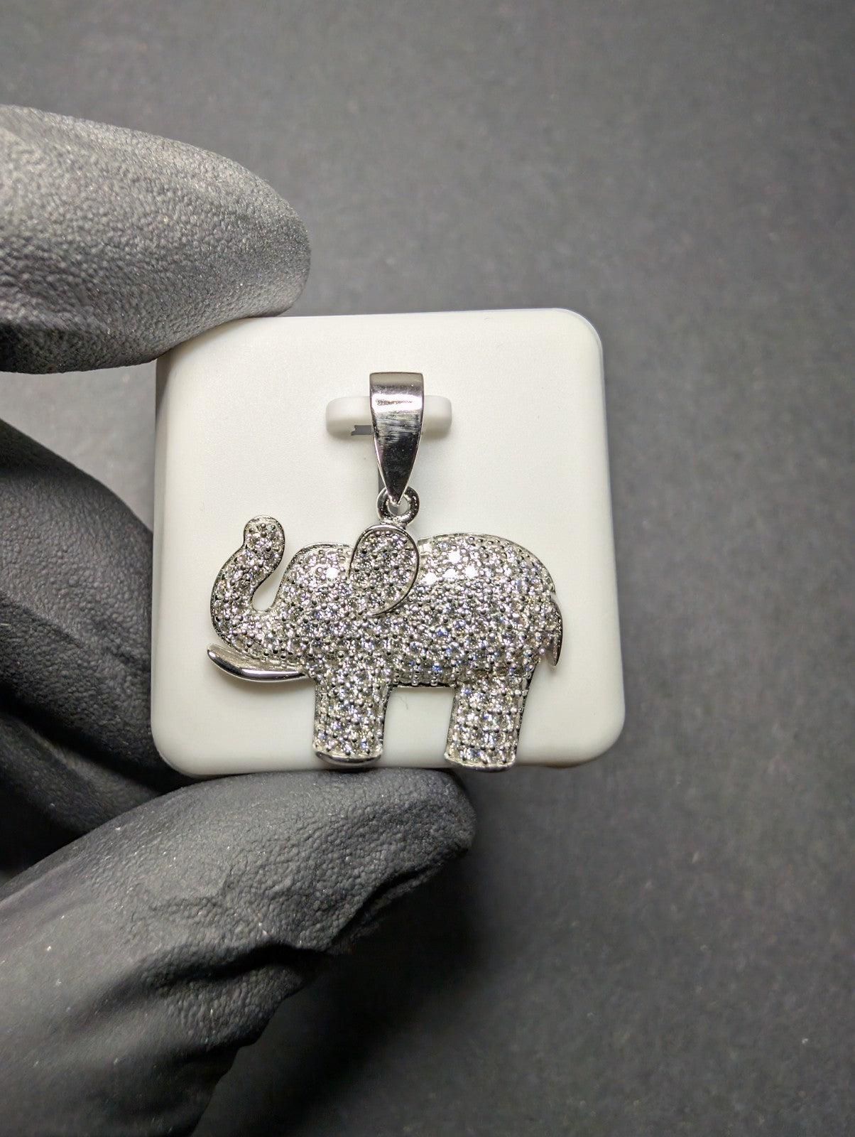 Solid 925 Sterling Silver Iced Out VVS D Moissanite Elephant Pendant