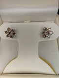 Solid 14K White Gold 8.5mm Natural Cognac Diamond Flower Cluster Studs .94ctw