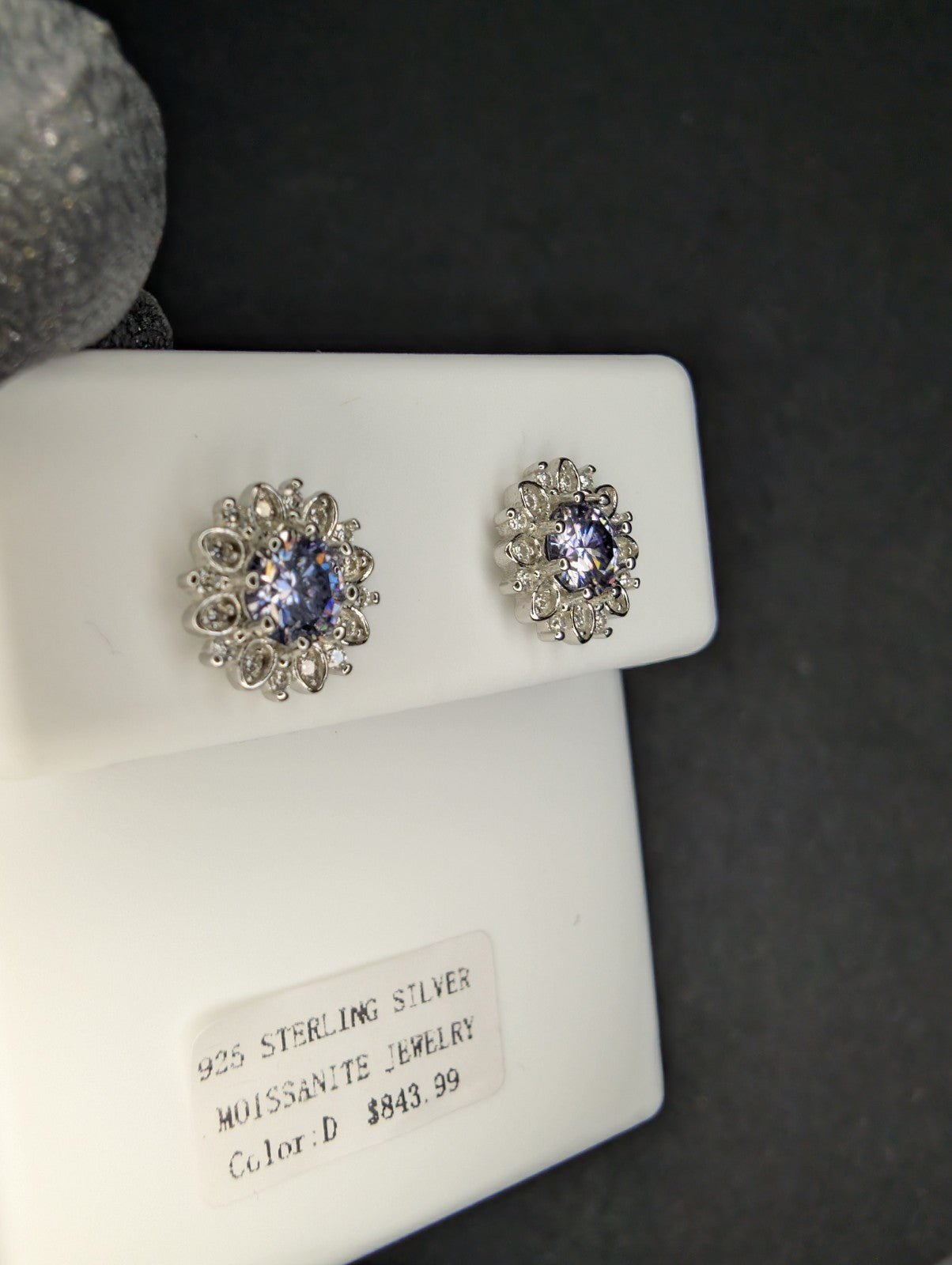 Solid 925 Silver GRA Certified Ice Lavender Moissanite Flower Halo 9.7mm Studs