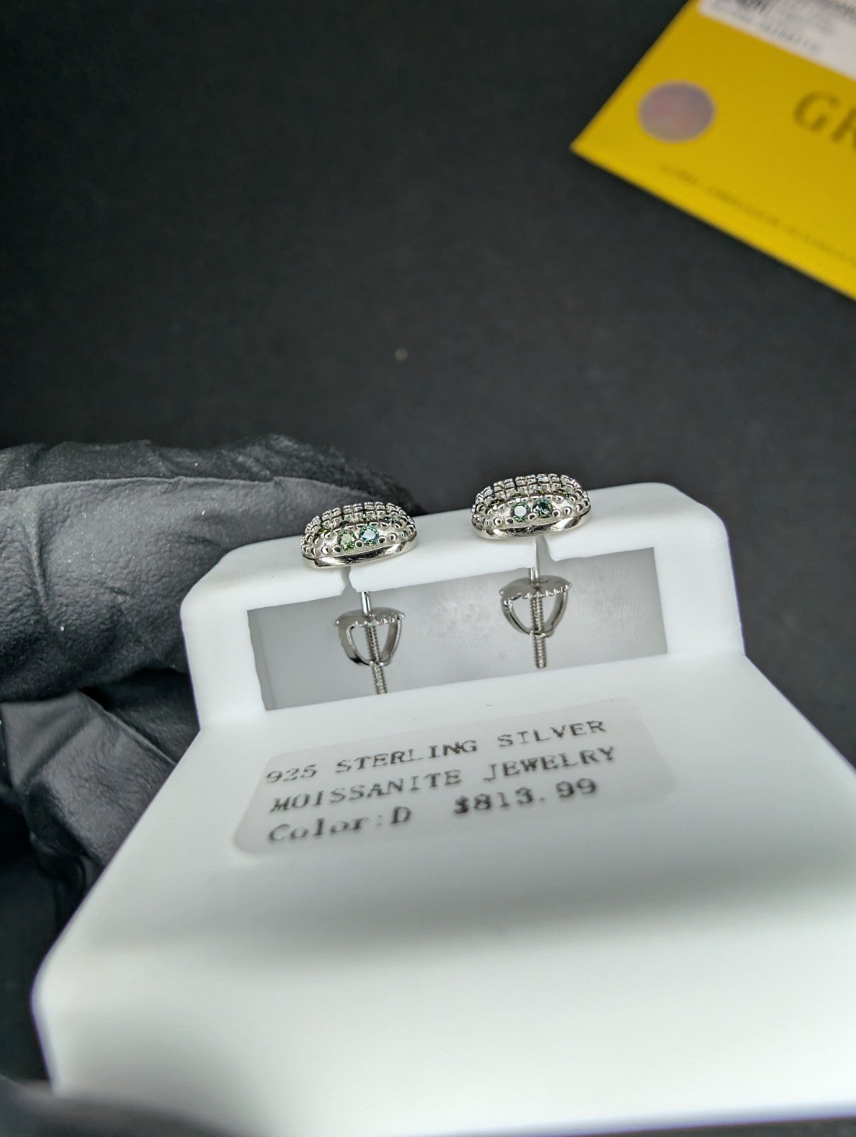 Solid 925 Silver GRA Certified Green Moissanite 7.5mm Square Cluster Studs