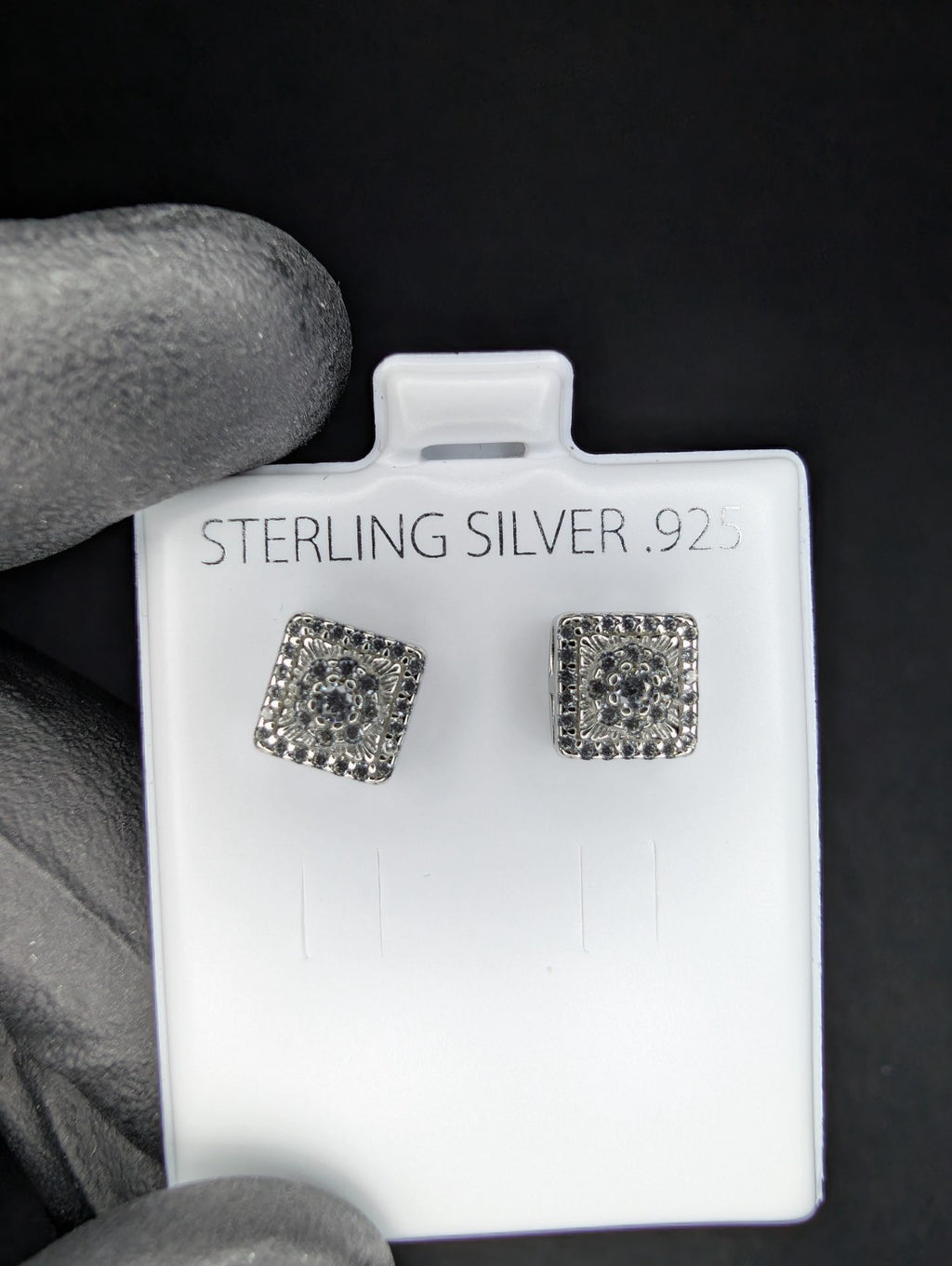 Solid 925 Sterling Silver 7.7mm CZ Square Cluster Stud Earrings