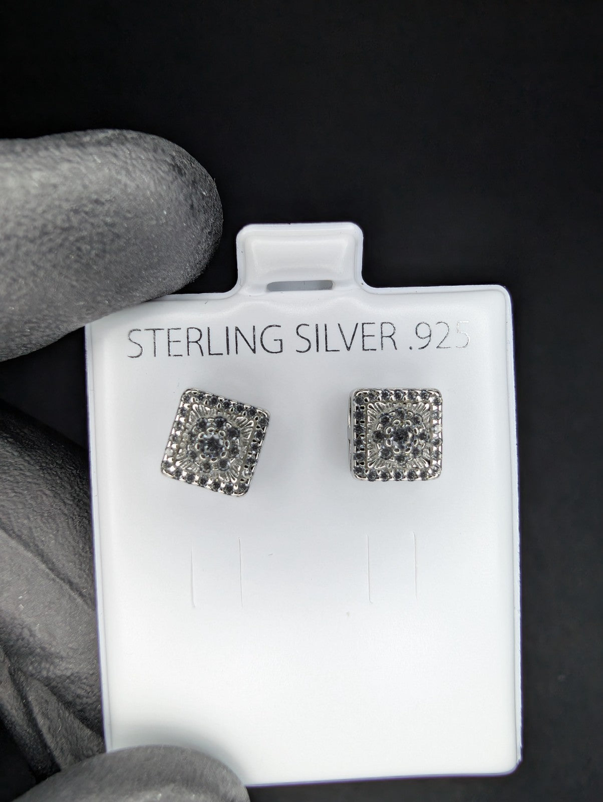 Solid 925 Sterling Silver 7.7mm CZ Square Cluster Stud Earrings