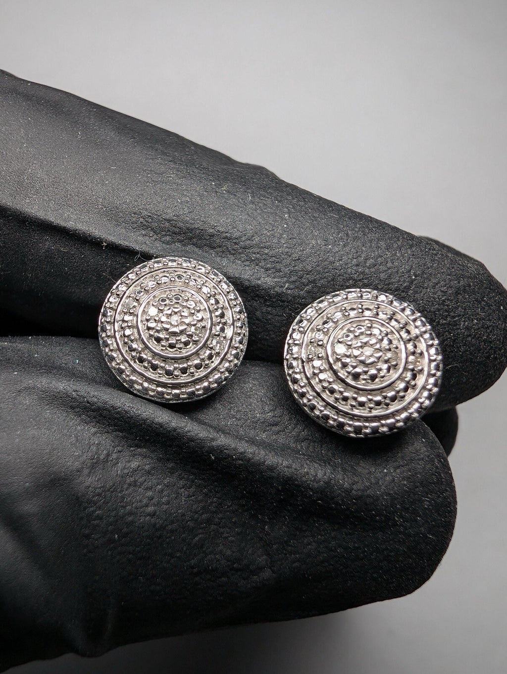 Solid 925 Sterling Silver Round-Cut Natural Diamond Cluster Stud Earrings