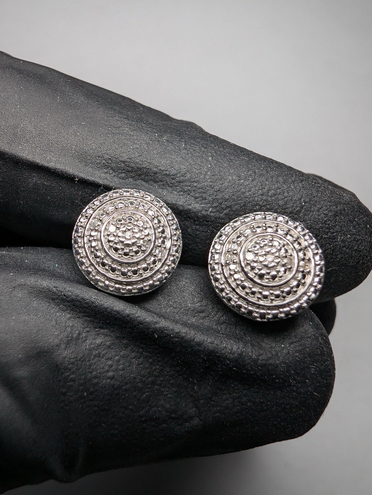 Solid 925 Sterling Silver Round-Cut Natural Diamond Cluster Stud Earrings