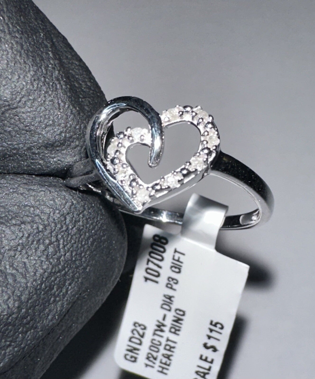 Solid 925 Sterling Silver Natural White Diamond Heart Ring Size 7