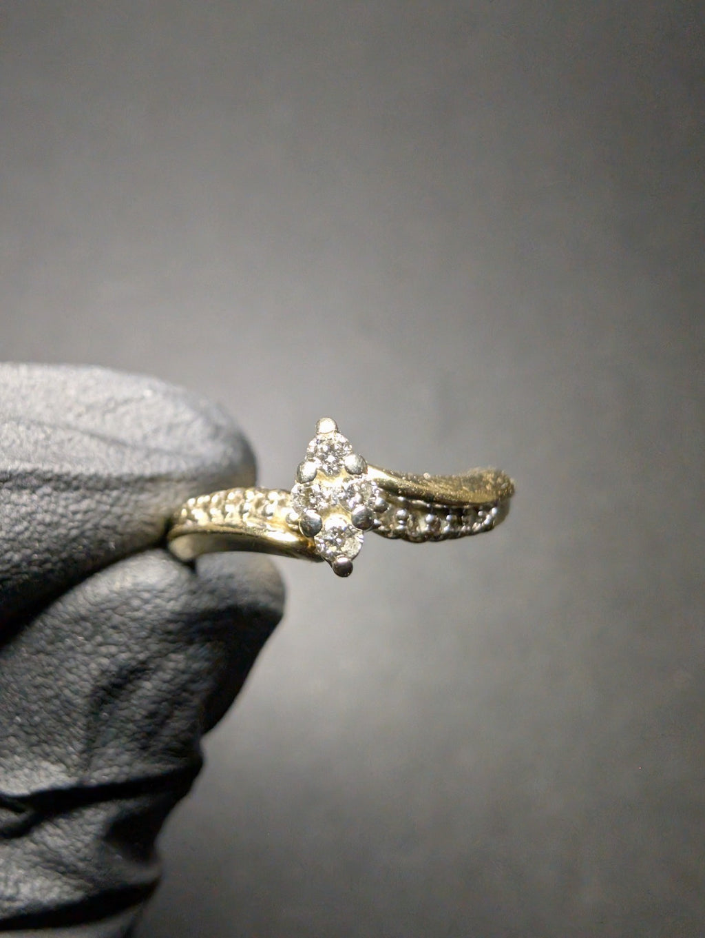 "Keepsake" Solid 10k Yellow Gold Marquise Shaped Diamond Cluster Ring size 7