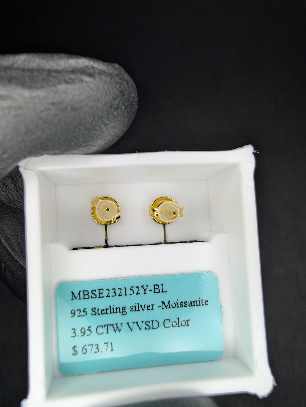 Gold over Solid 925 Silver Heart Shaped Blue and White Moissanite Cluster Studs