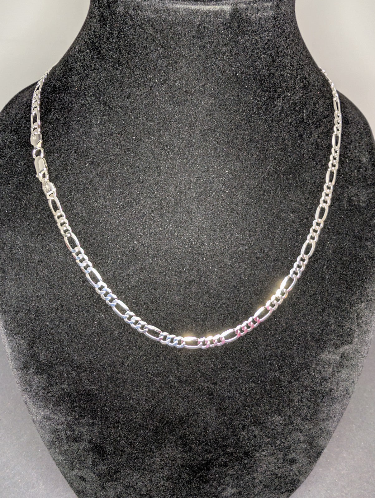 Solid 925 Italian Sterling Silver 22" 6.1mm Figaro Necklace