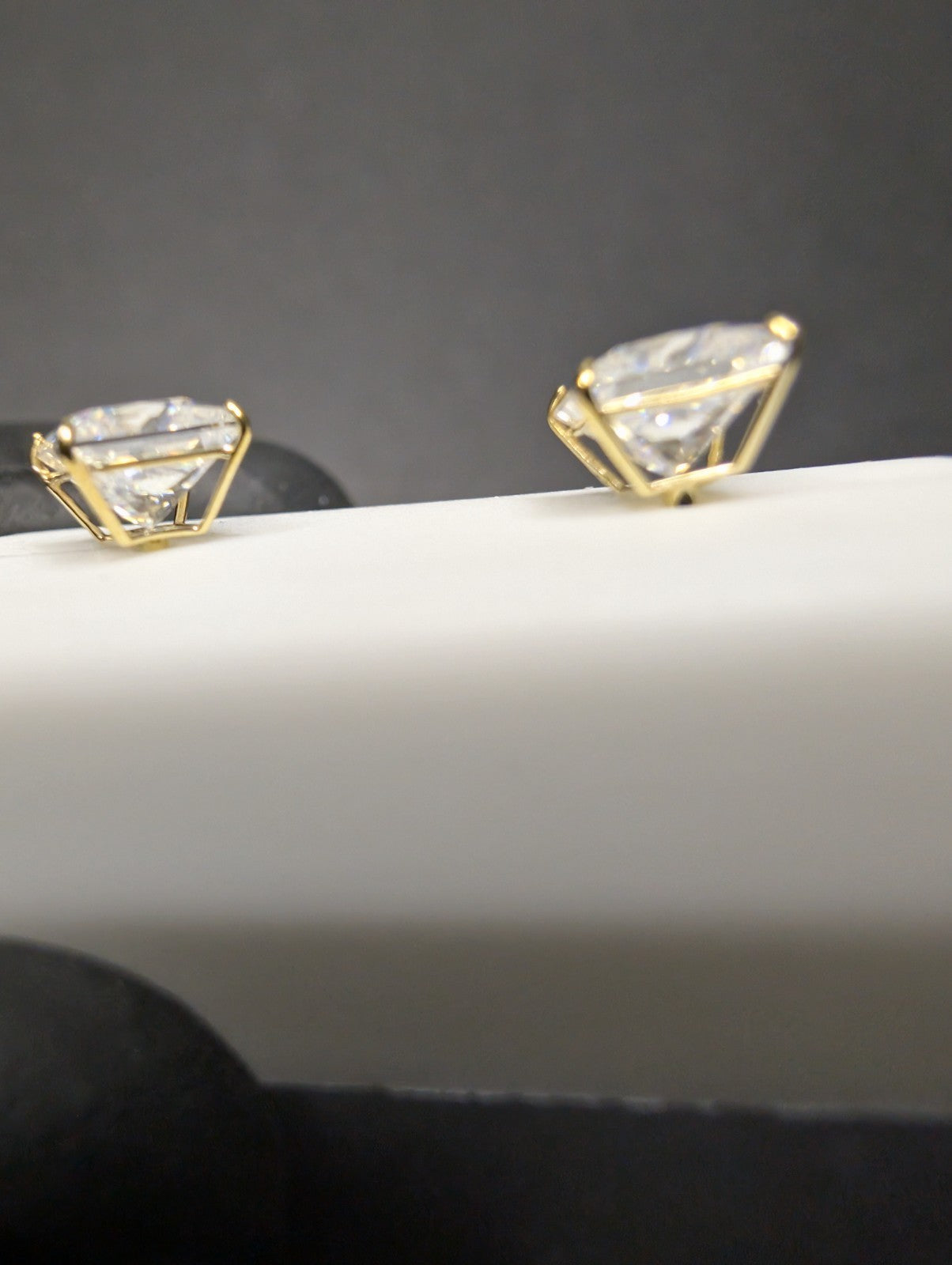 Solid 10K Yellow Gold VVS D 5.0mm Princess Cut Moissanite Solitaire Studs 1.5ctw