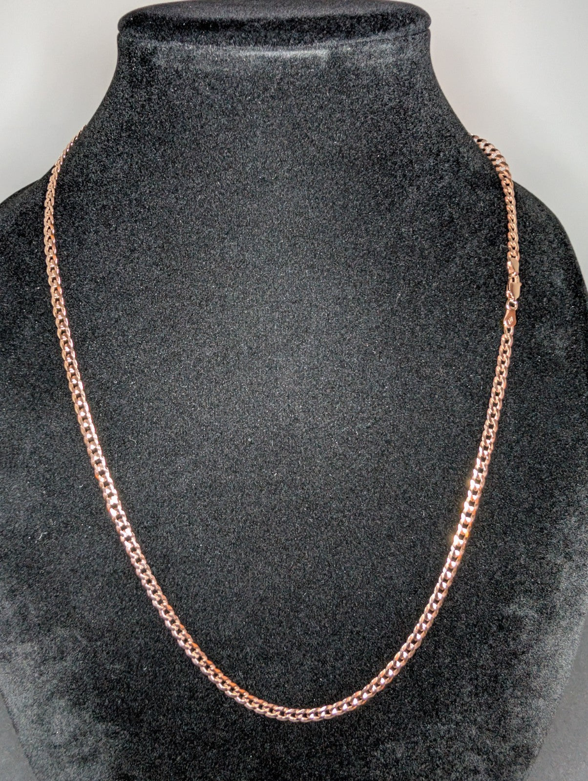 Rose Gold over Solid 925 Sterling Silver Flat Cuban Chain 4.1mm 24in Necklace