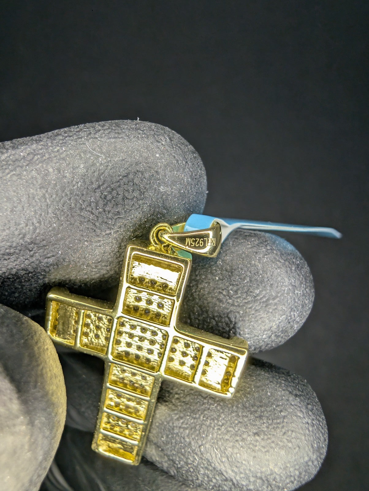Gold over Solid 925 Sterling Silver VVS D Moissanite Pave Cross Pendant