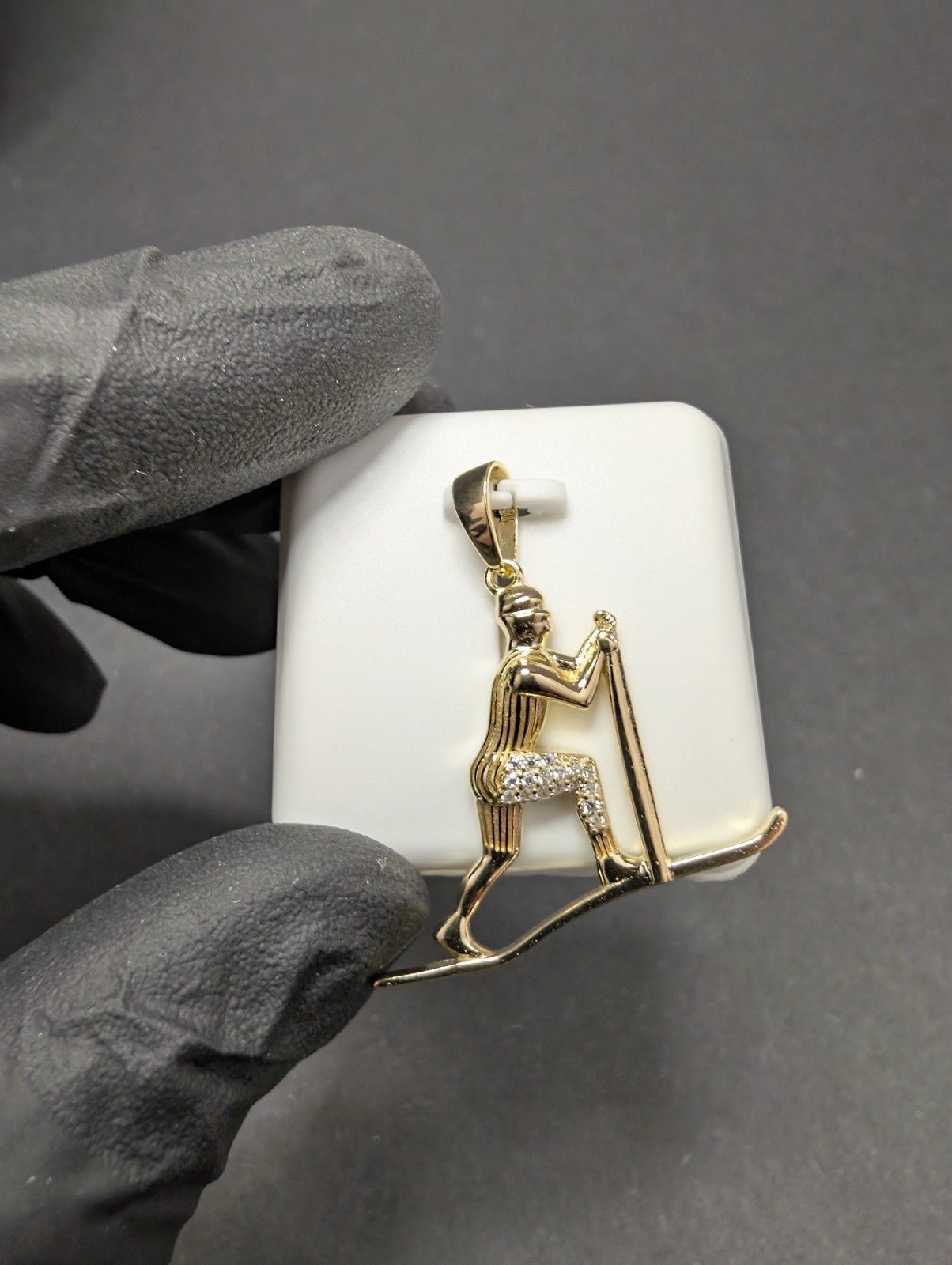 Gold over Solid 925 Sterling Silver VVS D Moissanite Skier Pendant