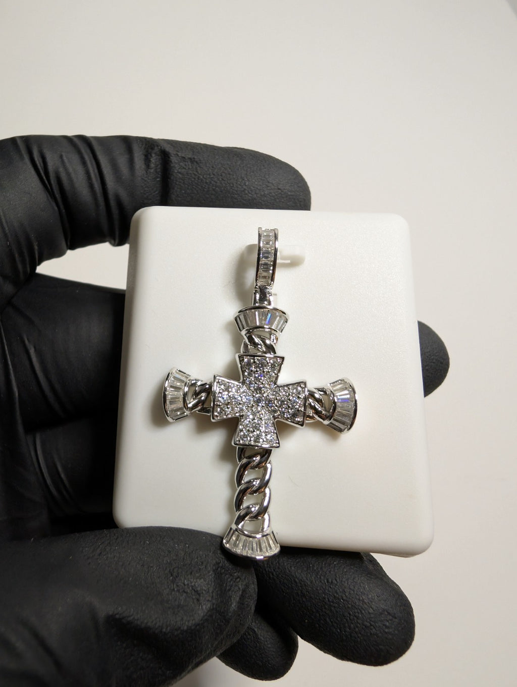 Solid 925 Silver Iced Out VVS D Color Moissanite Miami Cuban Cross Pendant