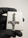 Solid 925 Silver Iced Out VVS D Color Moissanite Miami Cuban Cross Pendant