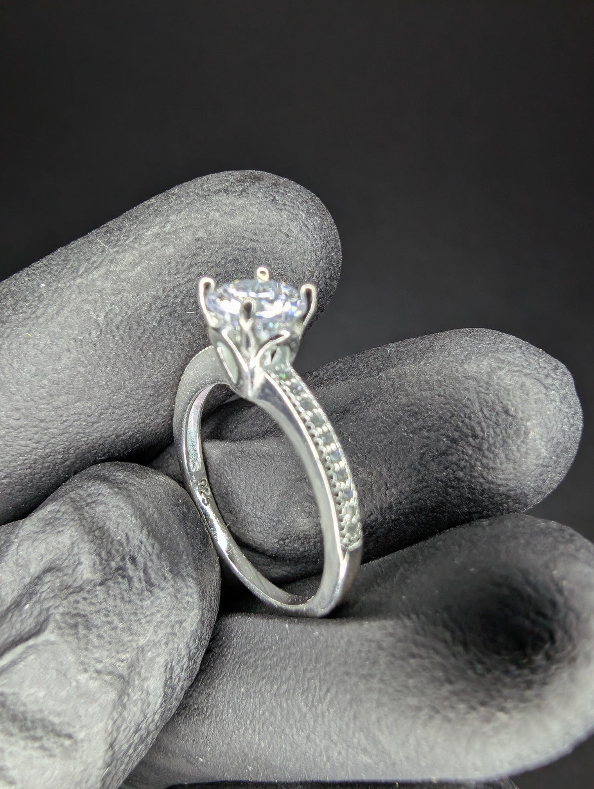 Solid 925 Sterling Silver Round CZ Solitaire with Half Eternity Ring Size 6