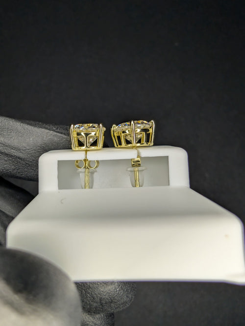 Gold over 925 Silver VVS D 9.0mm Moissanite Solitaire Studs 5CTW
