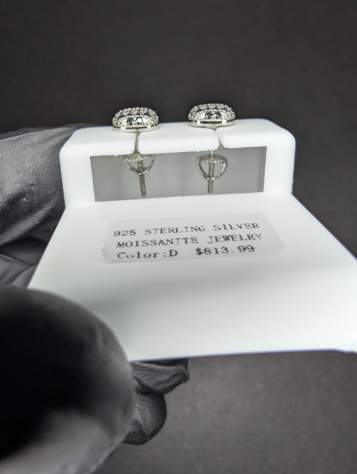 Solid 925 Silver GRA Certified Black Moissanite 7.5mm Square Cluster Studs