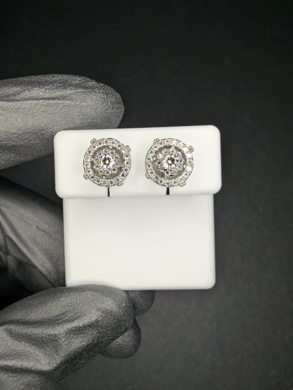 Solid 925 Sterling Silver VVS D Moissanite 9.3mm Step Up Double Halo Studs