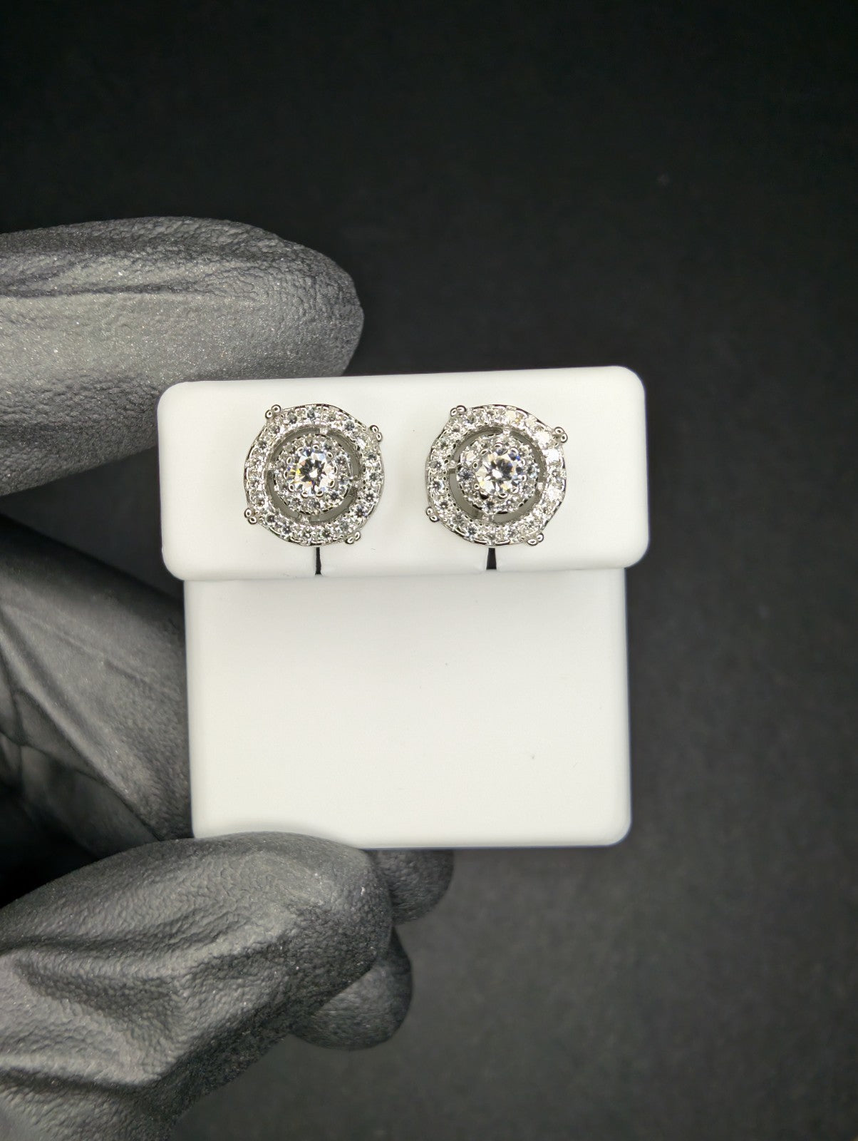 Solid 925 Sterling Silver VVS D Moissanite 9.3mm Step Up Double Halo Studs
