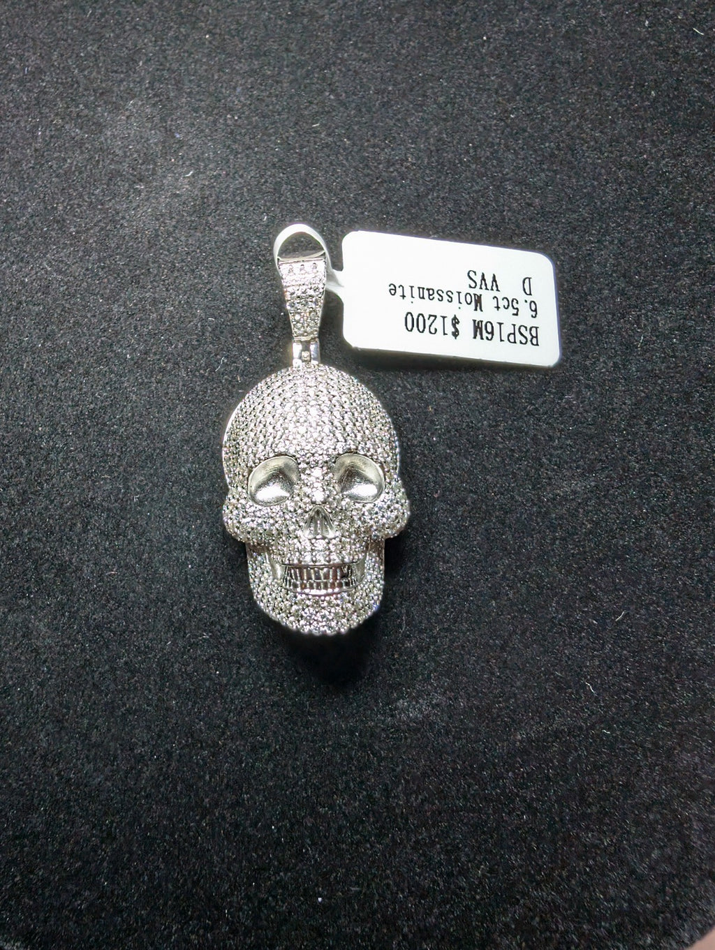 Solid 925 Sterling Silver Moissanite Skull / Skeleton Pendant