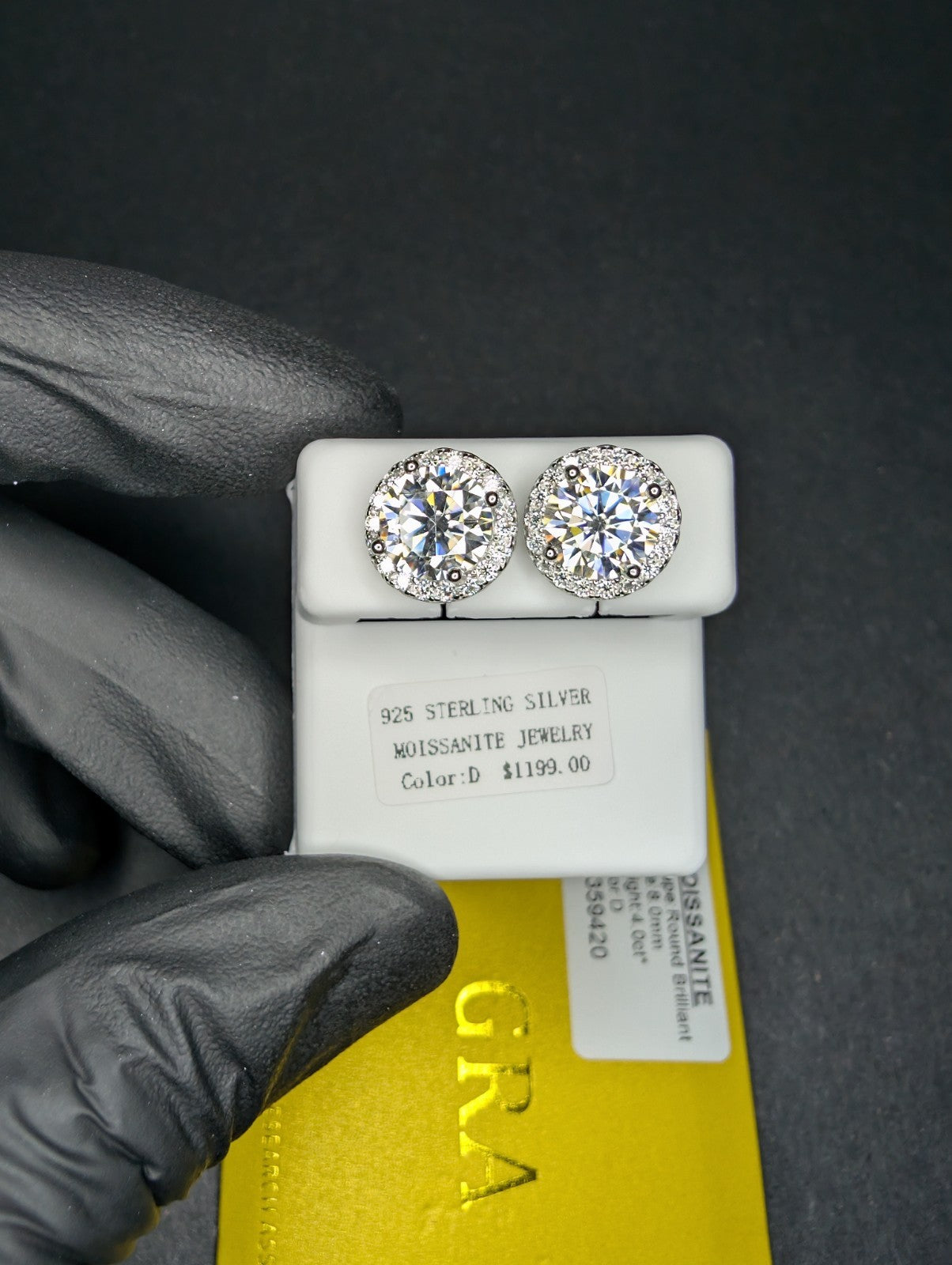 Solid 925 Silver GRA Certified Moissanite 11.2mm Halo Stud Earrrings 4ctw